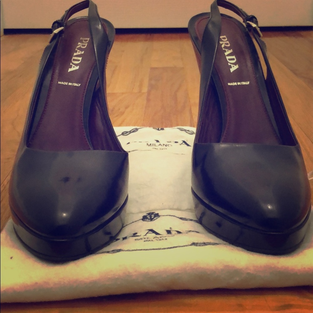 Prada platform leather slingback pumps